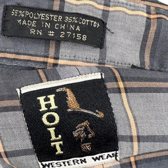 Vtg Holt Men's Western Shirt Gray Plaid with Pearl Snaps Line Dance Rodeo Medium - Picture 6 of 6